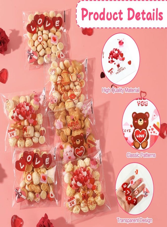 Linsuminn Valentine Treat Bags, 150 PCS Valentines Cellophane Treat Bags, Valentines Candy Bag, Self Adhesive Plastic Clear Valentine Goodie Cookie Gift Bag for Valentine's Day Holiday Party Favor Supplies - Image 3